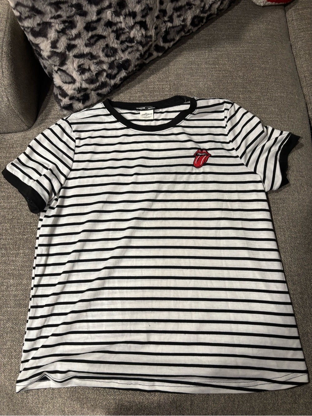 SHEIN Striped Rolling Stones T-Shirt M